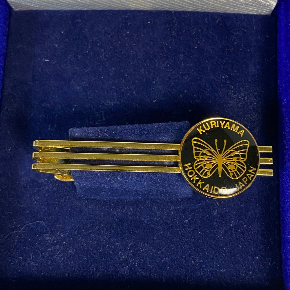 Vintage Kuriyama Hokkaido Japan Butterfly Tie Clip Fastener Gold Tone Showa Era